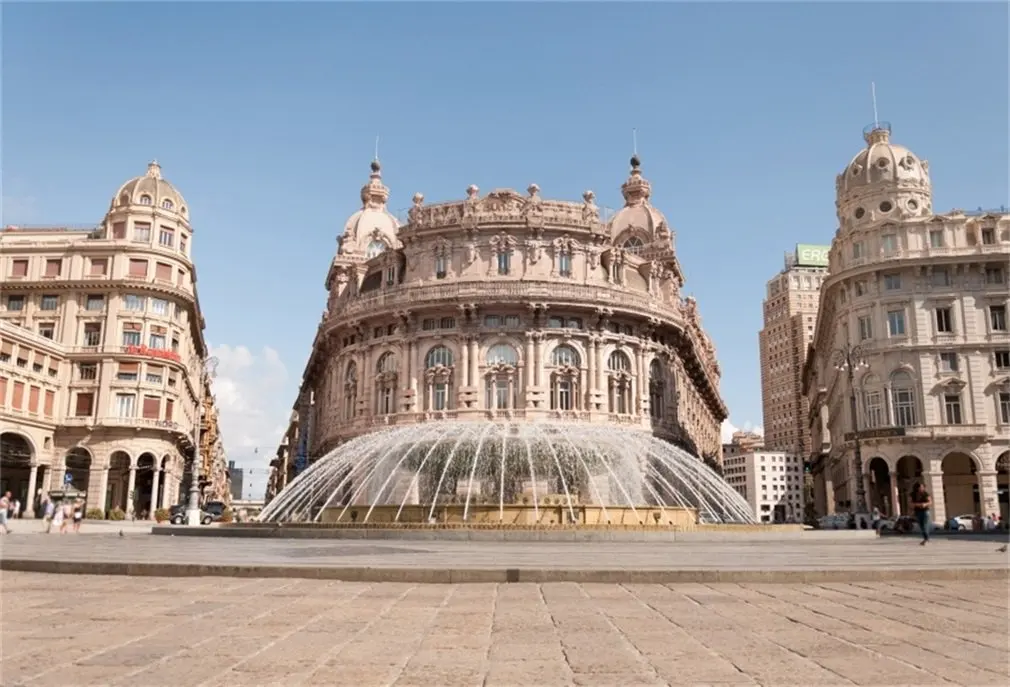 Фон для фотосъемки с изображением города Генуя в Италии уличный фонтан городской