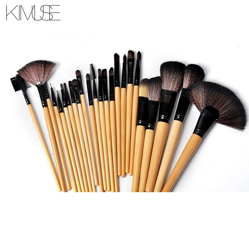 KIMUSE 24 шт./компл. деревянные Кисти для макияжа, пудры, основы, теней для век макияж кисти тени для век чехол сумка черного цвета в комплекте, набор кистей для макияжа
