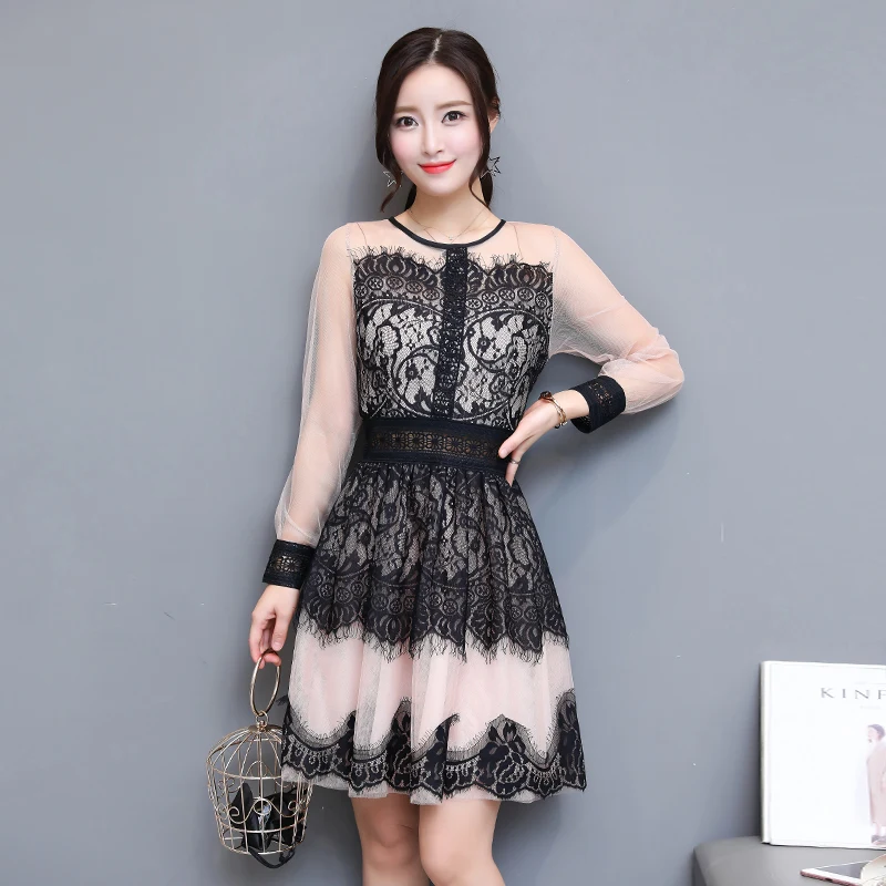 1688 #2017 Осень Новый корейский стиль Женская мода с длинным рукавом O образным