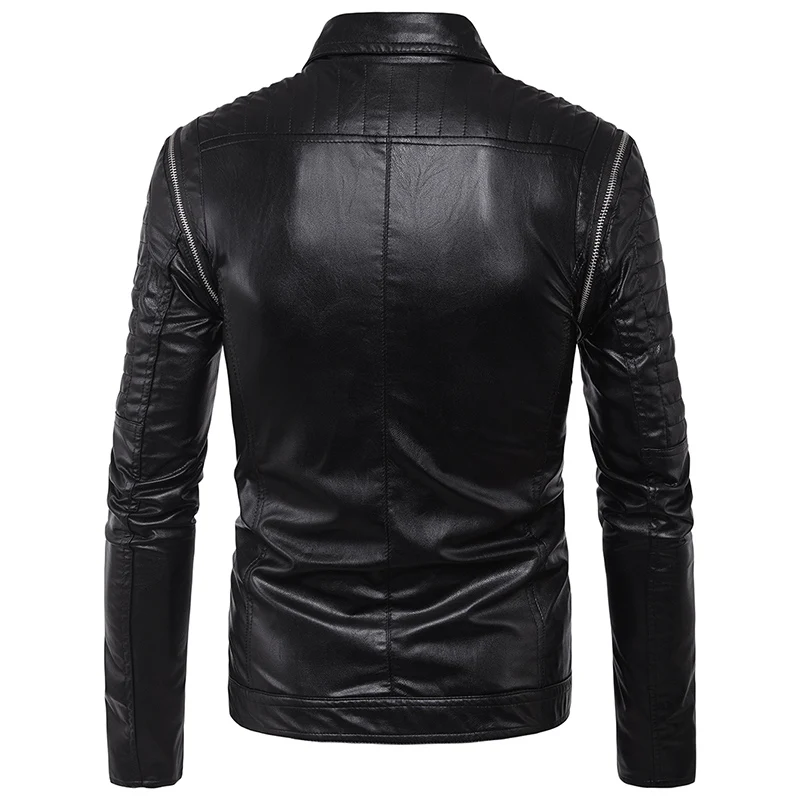 Env для мужчин st стиль для мужчин мульти молния Slim Fit отложной воротник повседневное черное пальто мужской PU мотоциклетная кожаная куртка