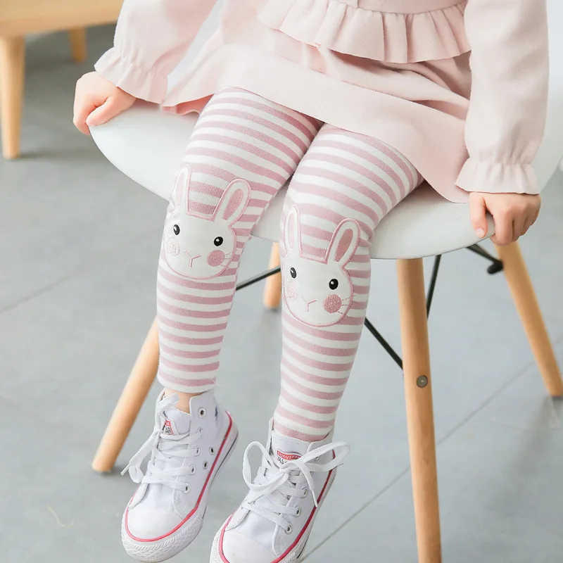 Дети Брюки для девочек осень 2017 г. Обувь мультфильм кролик вышивка хлопок полосой