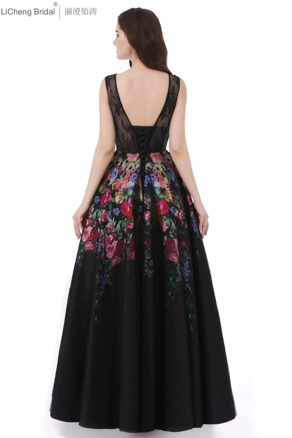 Дешевые цветочные Аппликации Платье невесты открыть назад-Line тюль лонг 2017