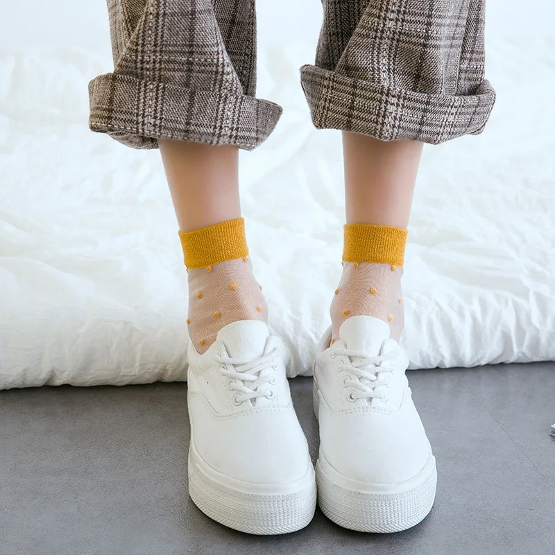 2019 винтажные прозрачные женские короткие носки с узором в горошек модные