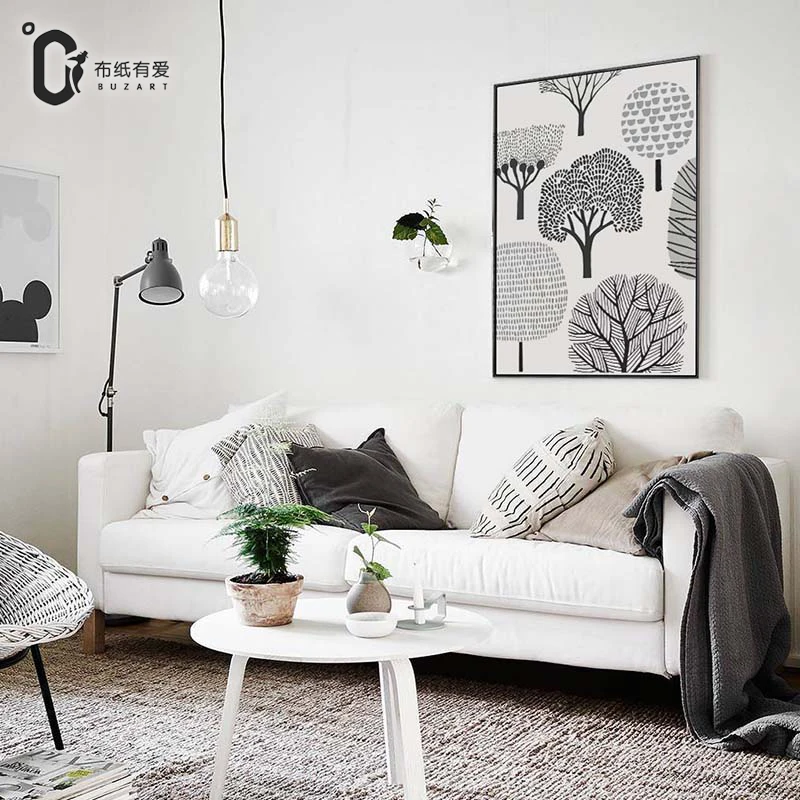 Черно-белый лес Современное украшение для гостиной живопись диван фон на стену