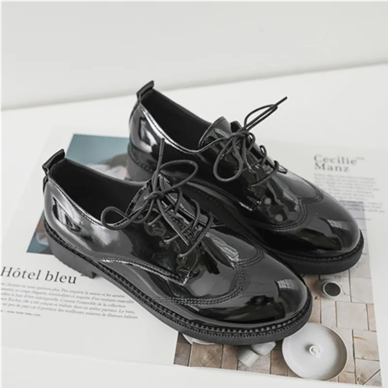 Бесплатная доставка Весна 2019 женские модельные туфли оксфорды кожаные с круглым