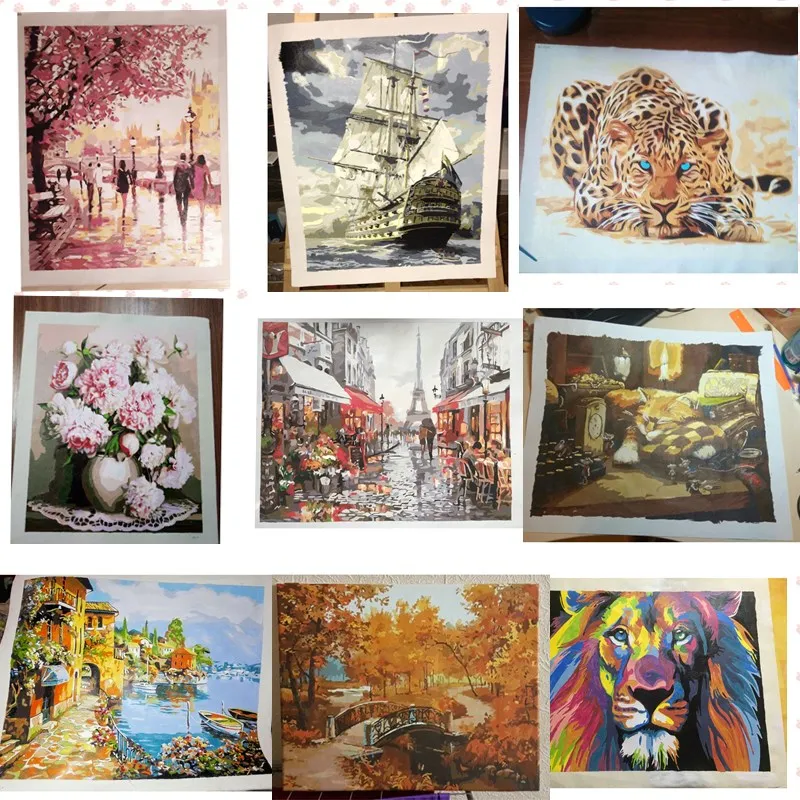 

YIKEE decorative canvas oil painting by numbers,diy painting by numbers Mountain city