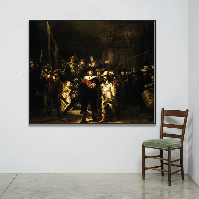 Рисунок на холсте с изображением ночных часов Rembrandt Harmenszoon van Rijn художественная