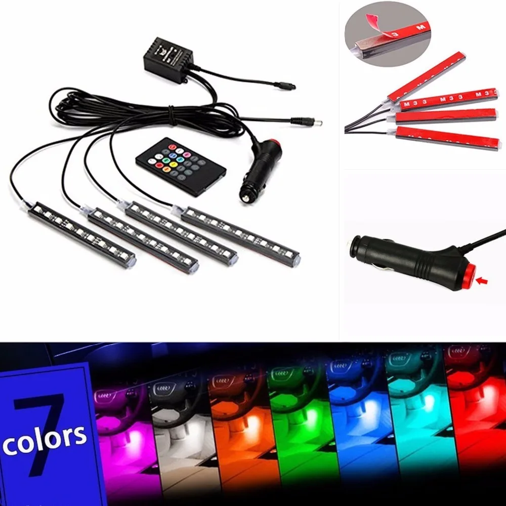 

Автомобильная светодиодная RGB-ленсветильник, Светодиодная лента, 7 цветов, атмосферные лампы для стайлинга автомобиля, светильник салона ав...