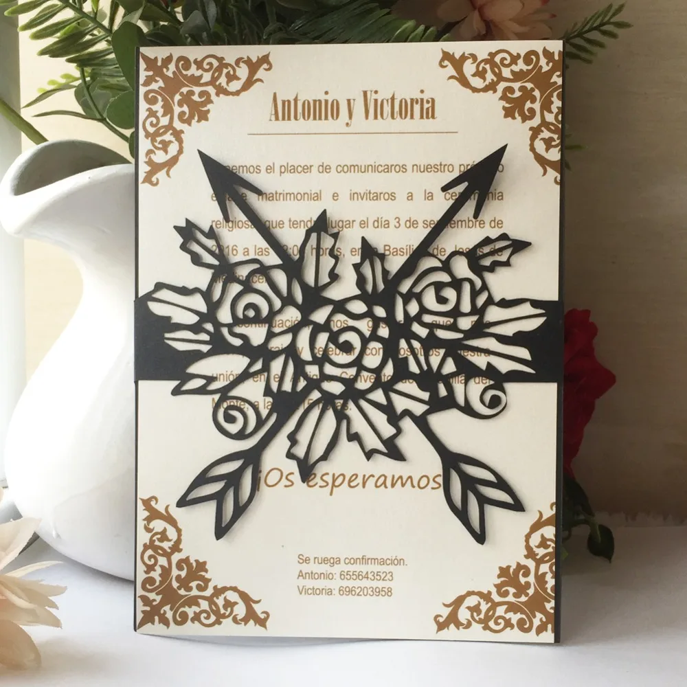 100 шт персонализированные лазерная резка свадебные приглашения с цветами