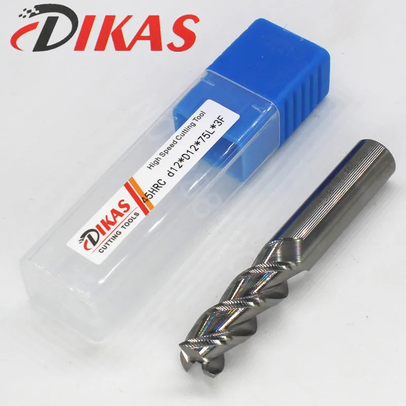 Dikas 45HRC d12 * D12 75L 3F материал твердосплавная квадратная торцевая фреза с 3 канавками