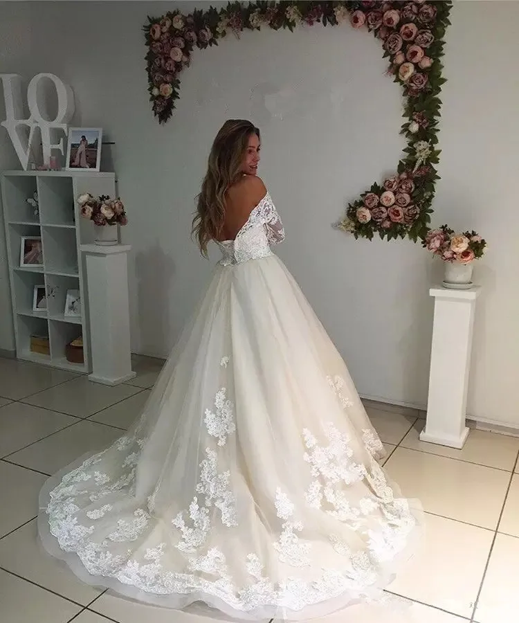 Vestido De Noiva элегантное бальное платье свадебное с аппликациями и открытой спиной