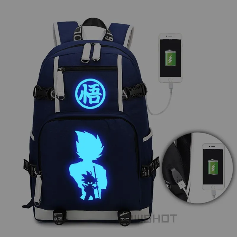 WISHOT Dragon Ball световой многофункциональный USB зарядка Рюкзак, Холщовая Сумка Для мужчин wo Для мужчин школьные сумки Дорожная сумка на плечо, сумка для ноутбука - Цвет: Luminous Blue2
