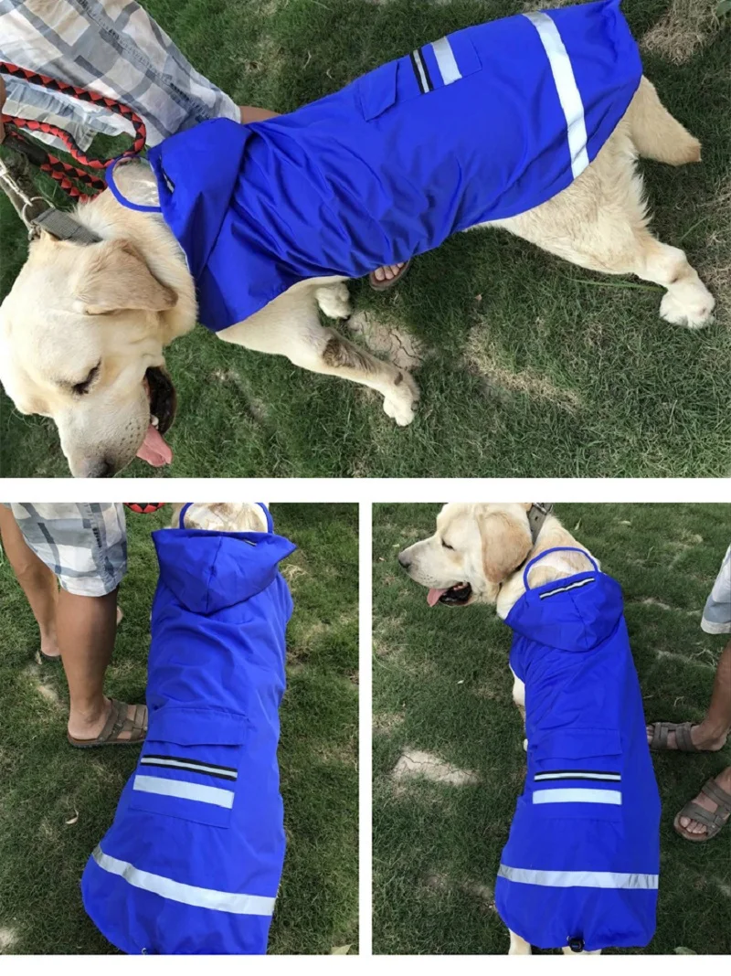 FP24 Large Dog Raincoat Waterproof Hooded Rain Jacket Reflective Clothes Apparel for Golden Retriever Labrador 3XL-5XL | Дом и сад