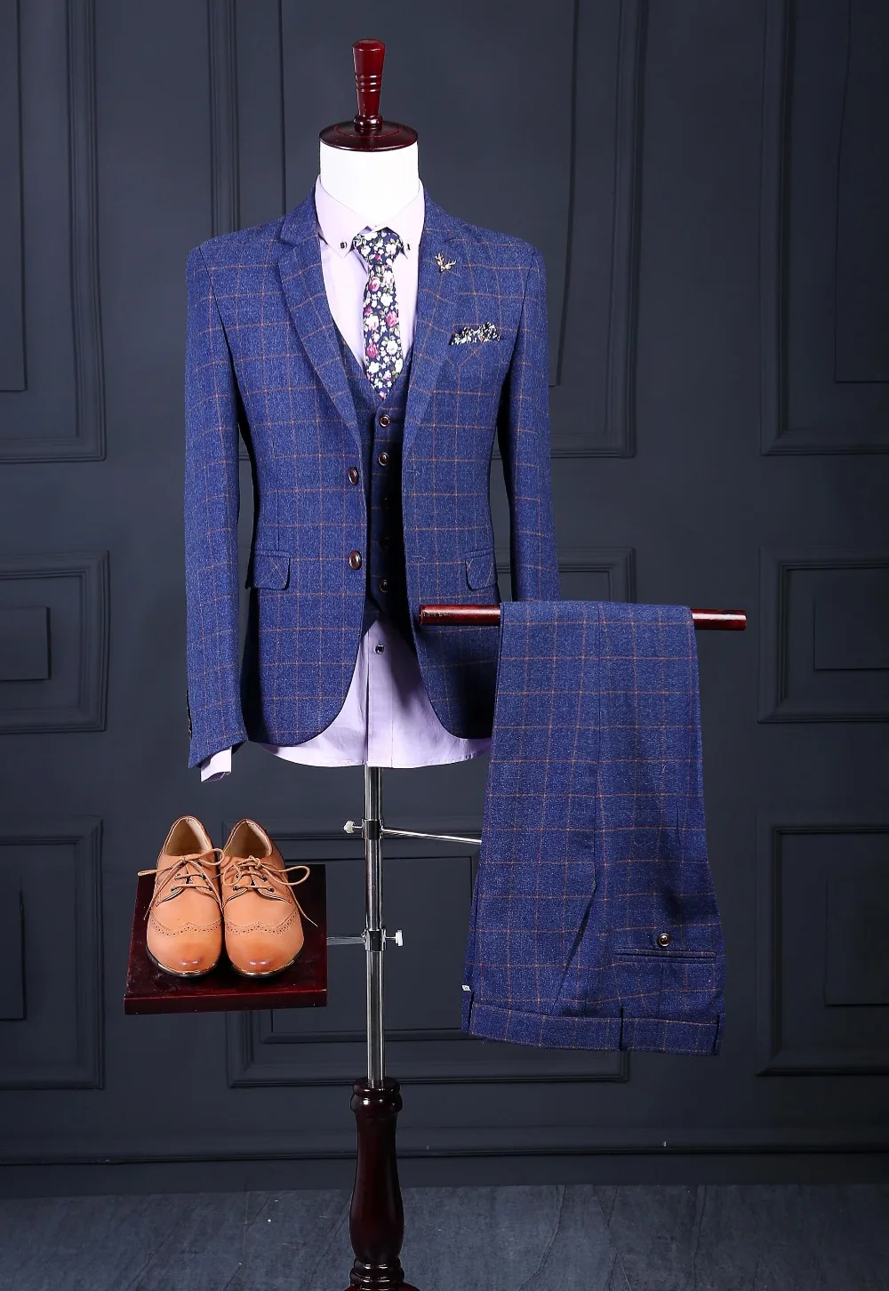 Костюм твидовый мужской из 3 предметов Блейзер пиджак брюки и жилет для свадьбы