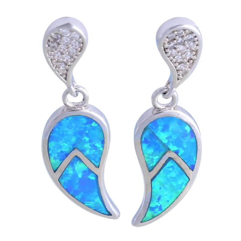 

Love Gift Blue Opal Earrings White Cubic Zirconia Silver Color Earrings For Woman Bijouterie E034