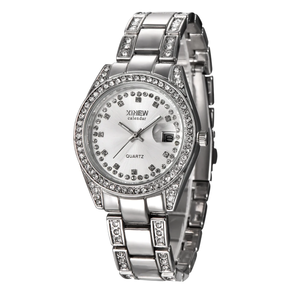 Женский браслет из нержавеющей стали модные кварцевые наручные часы со стразами