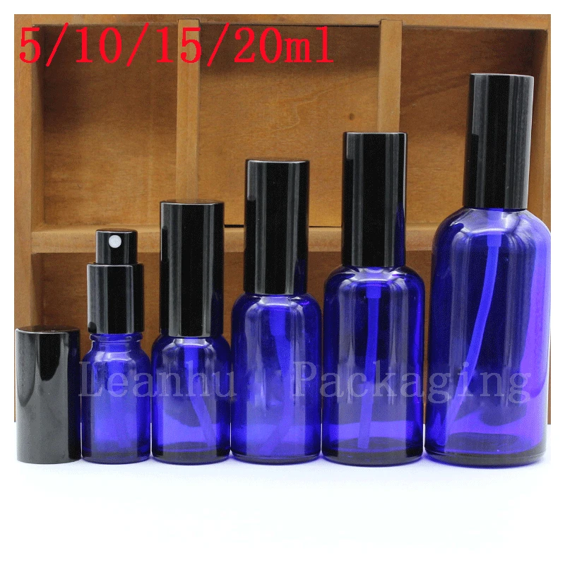 

Blue Glass Essential oil Bottles Pure Dew Perfume Essential oil Spray Bottle The Black Lid Empty Cosmetics Packaging Container