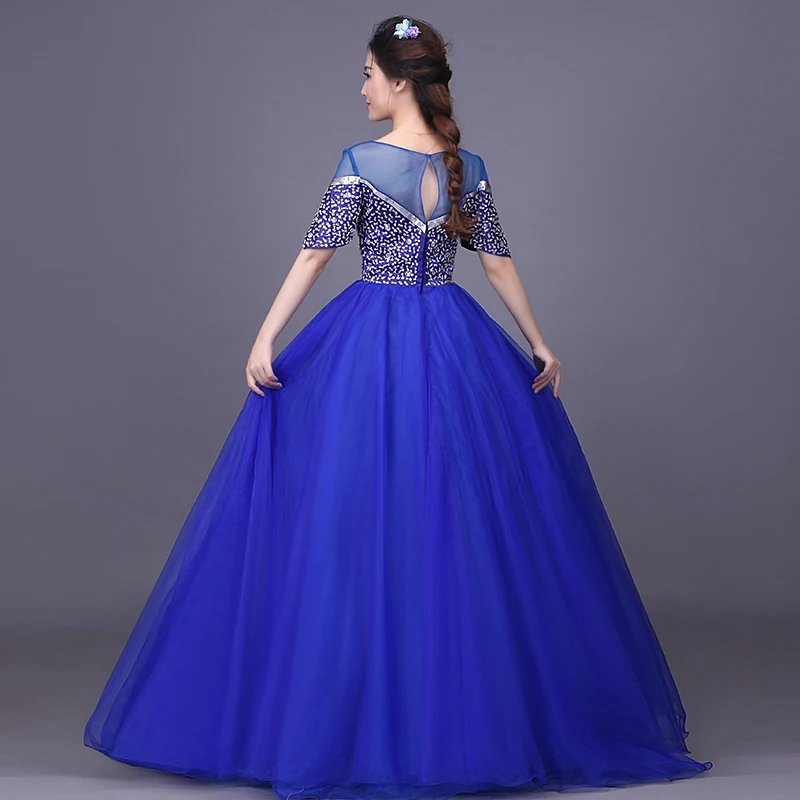 Новый 2017 синий лодка шеи половина рукава вечерние платья stage соло блестки бальные