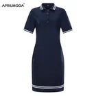 6XL женское поло футболка платье размера плюс с короткими рукавами в полоску обтягивающая юбка-карандаш средней длины темно-синий отложной воротник студенческий Спорт Vestido