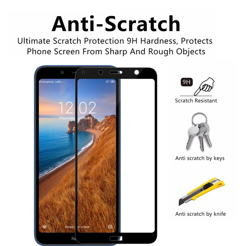 Защитное стекло 9H для XiaoMi RedMi 7A Red Mi RedMi7A закаленное с полным клеем 9 H