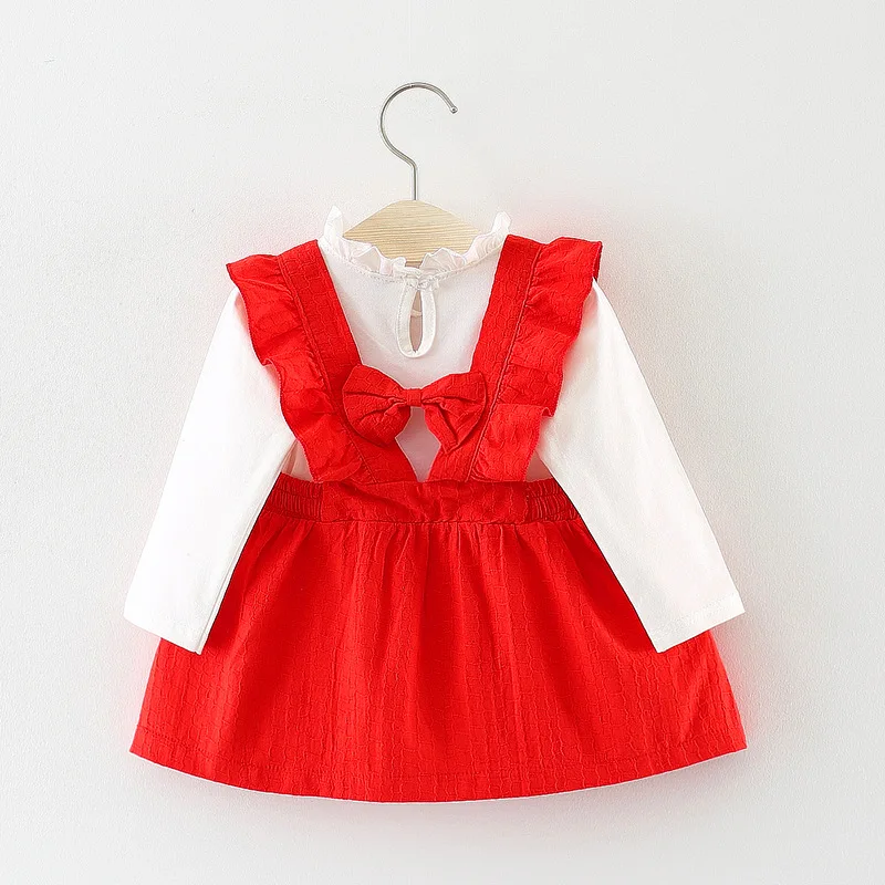 Весенне осенние хлопковые платья ярких цветов для маленьких девочек однотонное