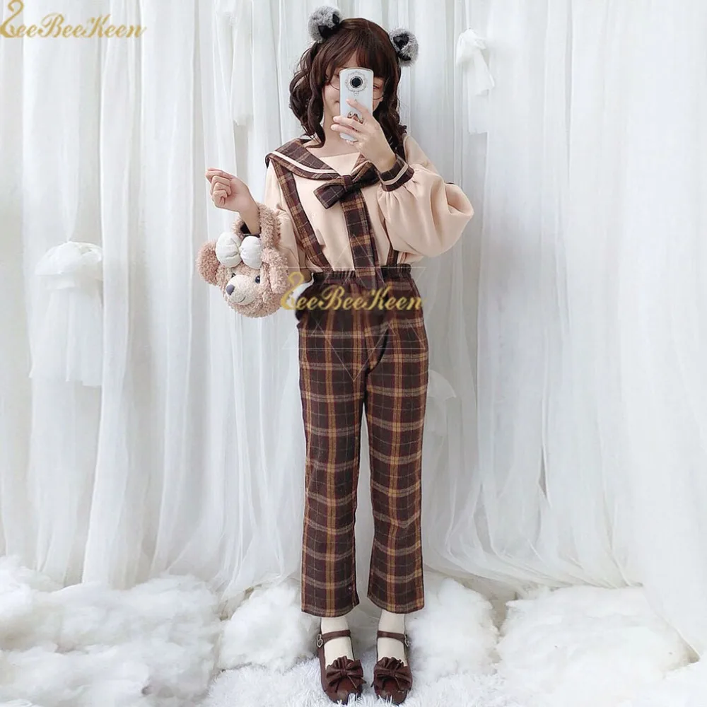 Студенческий костюм униформа колледжа брюки на бретельках женский модный для