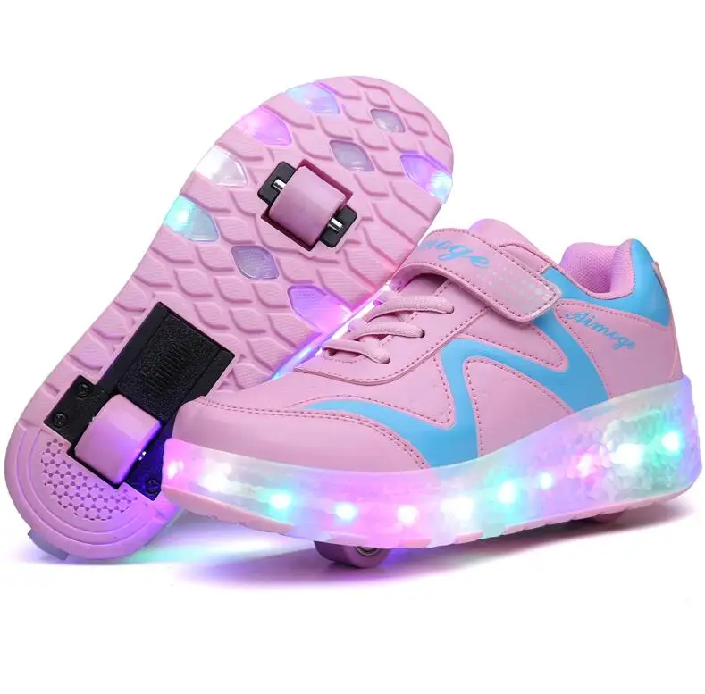 as picture Светодиодный детский обувь для мальчиков и девочек с двумя колесами, Спортивные Повседневные роликовые коньки, модные детские Сникеры, евр. размер 28-41 - Цвет: as picture