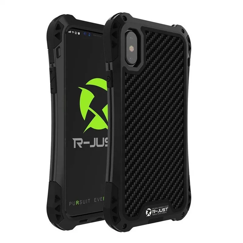 Black R-JUST противоударный защитный чехол для телефона Apple iphone X, 8, 7, 6 Plus, 5 5S, Роскошные водонепроницаемые жесткие чехлы для iphone XS, XR, XS, Max - Цвет: Black