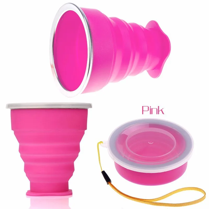 Pink Открытый путешествия силиконовый выдвижной складной воды стекло Спорт на открытом воздухе воды стекло путешествия портативный силиконовый стекло es - Цвет: Pink