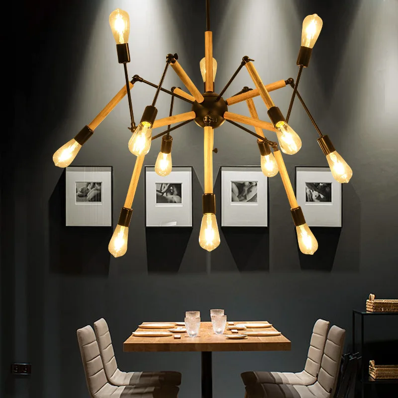 Postmodern Nordic restaurant droplight Industrial iron wood chandelier personality bar living room cafe loft light | Лампы и освещение