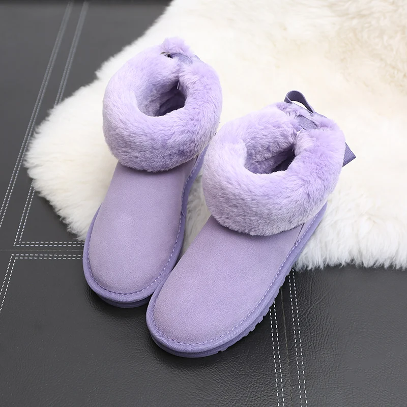 Purple Careaymade-корейские зимние ботинки с бантиком г. Новые женские короткие студенческие ботинки с милыми булочками ботинки и обувь из хлопка - Цвет: Purple