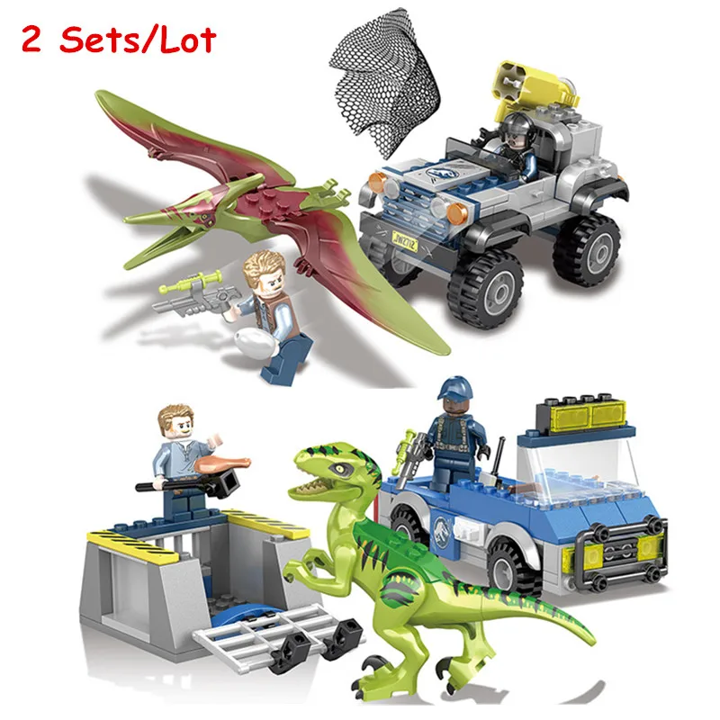 2 шт./лот Парк Юрского периода Pteranodon Chase Building Blocks Kit Bricks Classic Movie Model детские игрушки