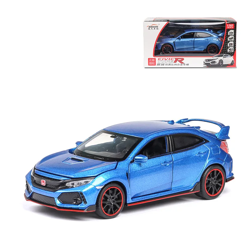 blue with box 1/32 сплав Honda Civic Тип R Honda Модель игрушечных автомобилей литой металлический подвесной светильник звуковая Функция автомобиль коллекция игрушек автомобиль - Цвет: blue with box