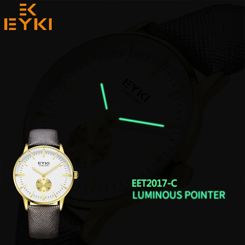 Мужские водонепроницаемые часы EYKI с кожаным ремешком Часы montre homme аналоговые