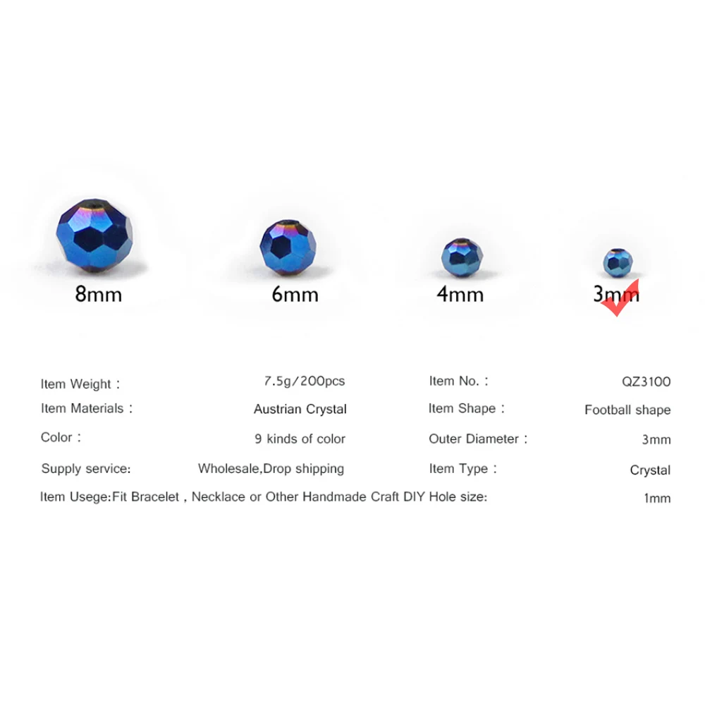 WLYeeS Австрийские футбольные кристаллические граненые бусины с покрытием 3 мм 200