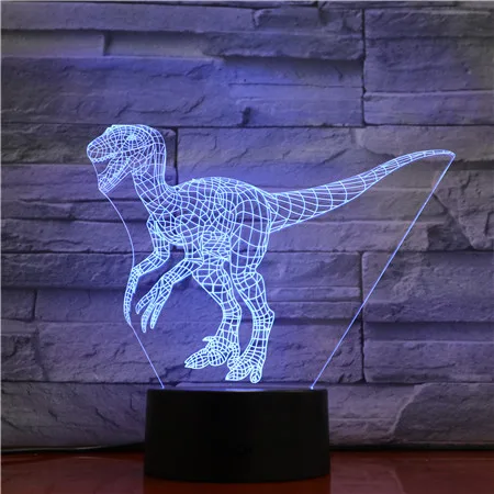 Велоцираптор 3D лампа динозавр синий 7 цветов Светодиодные ночные лампы для детей
