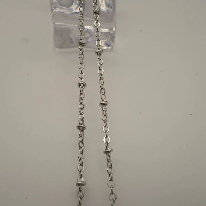 Rhodium 2 м родий/серебро/золото/античная бронза цвет ожерелье браслет цепь для DIY ювелирных изделий тонкая цепочка с плоскими бусинами фурнитура - Цвет: Rhodium