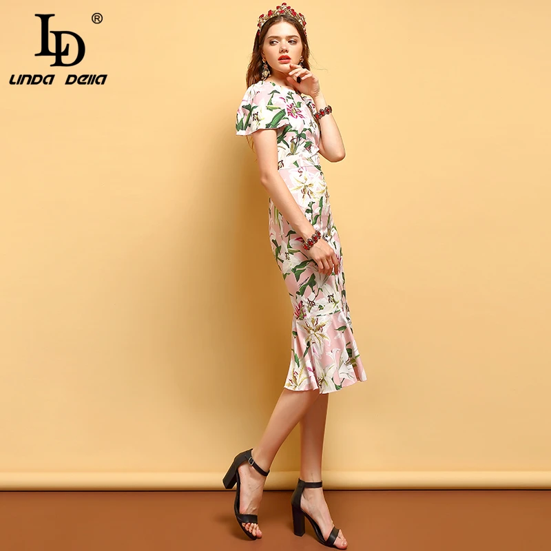 Женские платья русалки с рюшами LD LINDA DELLA винтажные вечерние коротким рукавом