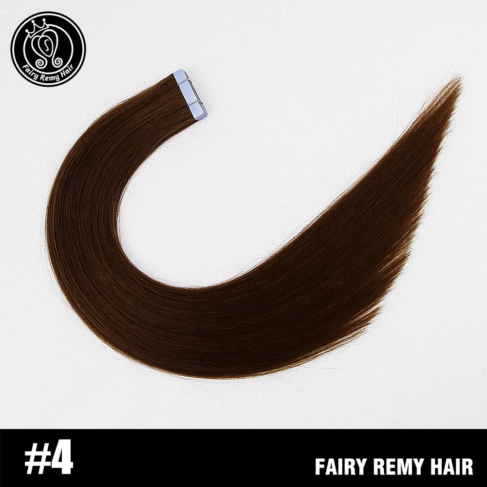 #4 Сказочные волосы remy на ленте, человеческие волосы для наращивания, 18 дюймов, натуральные волосы с неповрежденной кутикулой, на Клейкой Ленте, искусственная кожа, пряди для наращивания, невидимые, 40 г - Цвет: #4