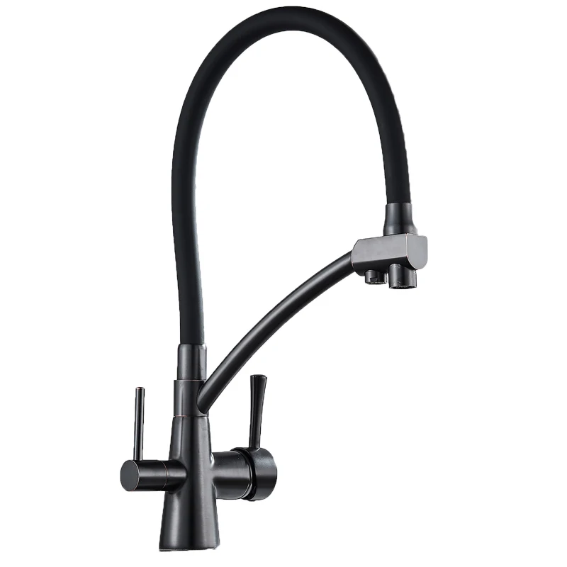 Black bronze Абсолютно кухонный кран для раковины кран чистый фильтр для воды Смеситель кран двойные ручки очистка кухонный кран горячей и холодной воды - Цвет: Black bronze