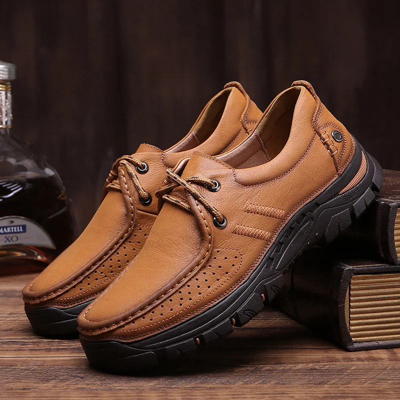 

2021 Men Shoe Autumn and winter new men's casual lace-up leather big shoes thick bottom layer leather men's shoes outdoor shoes