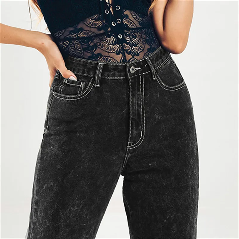 Модные джинсы женские черные снежинки свободные джинсовые брюки европейские