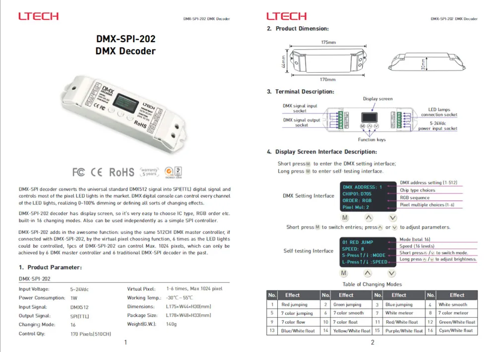 LTECH DMX SPI 202 декодер входное напряжение DC5 24V|Контролеры RGB| |