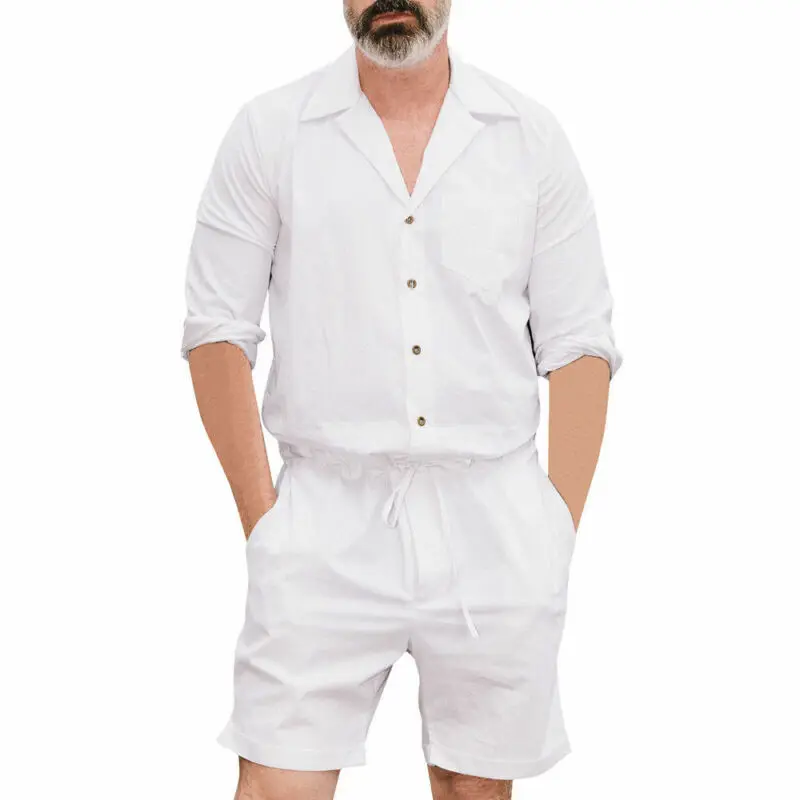 

Men's Short One Piece Romper Sleeve Street Casual Cargo Short Pants Jumpsuit Overalls Plus Size