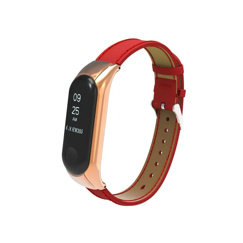 Кожаный ремешок для Xiaomi mi Band 4 3 Смарт-часы браслет mi band 3 4 ремешок mi band 3 ремешок - Цвет ремешка: Красный