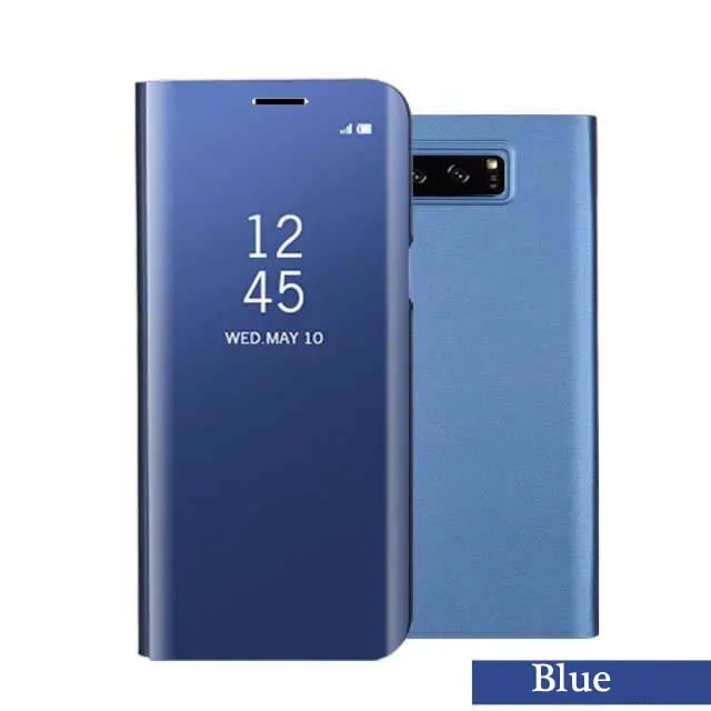 Blue Чехол S10 Plus S10e роскошный зеркальный флип-чехол для samsung S8 S9 Plus прозрачный умный чехол для Galaxy S6 S7 edge - Цвет: Blue