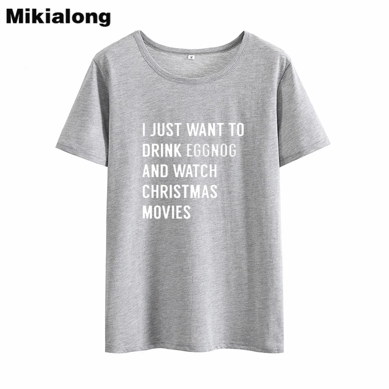 Футболка Mikialong Женская хлопковая с коротким рукавом топ надписью I Just Want To Drink g
