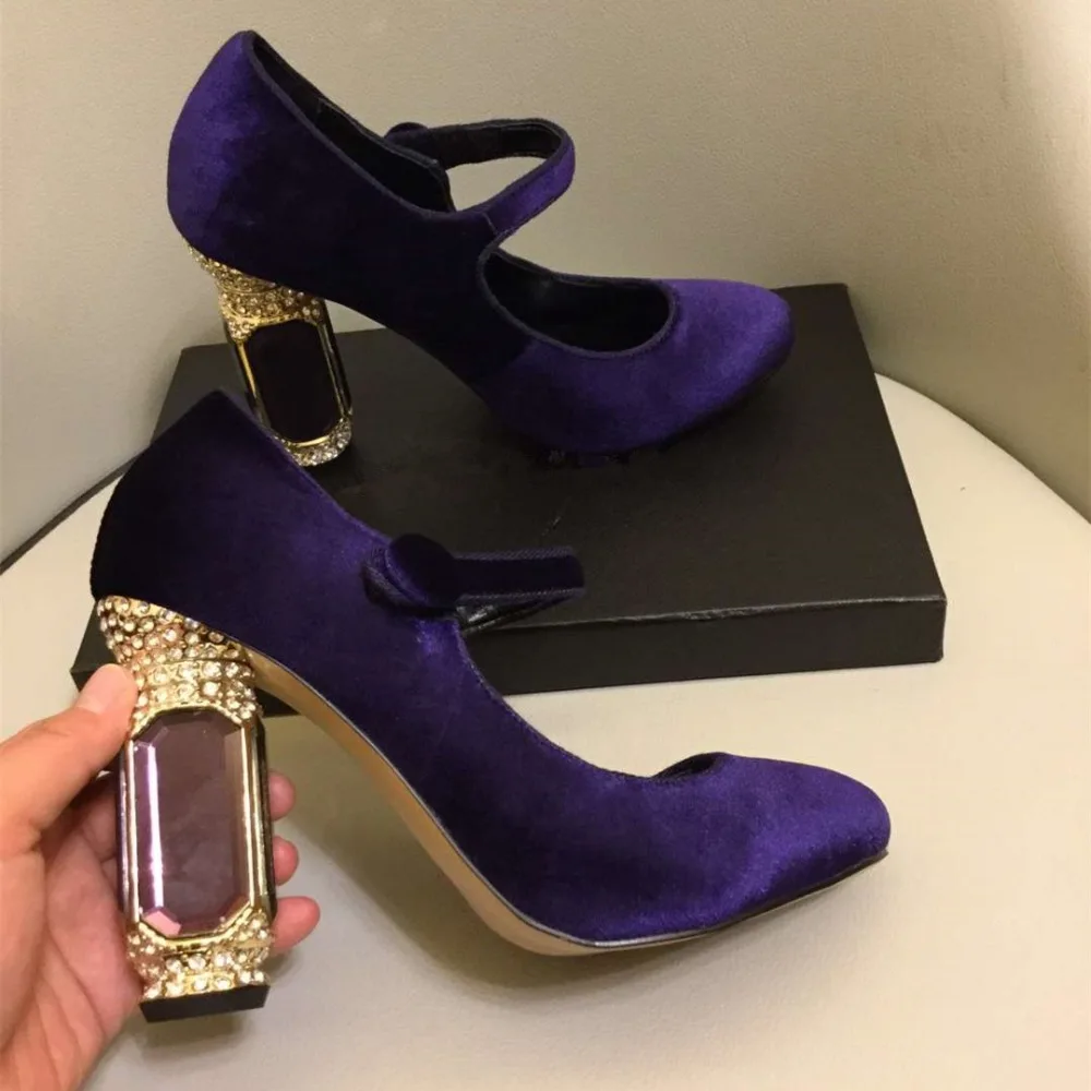 

Женские вельветовые туфли на высоком каблуке, с кристаллами, BY603, EU35-41