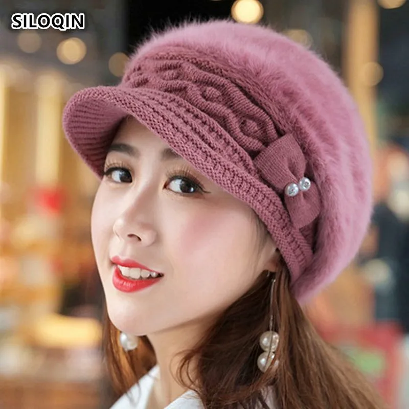 

SILOQIN Women's Hat Plus Velvet Thicken Wool Cap Berets Autumn Winter Keep Warm Casquette Trend Bow-knot Leisure Tourism Hats
