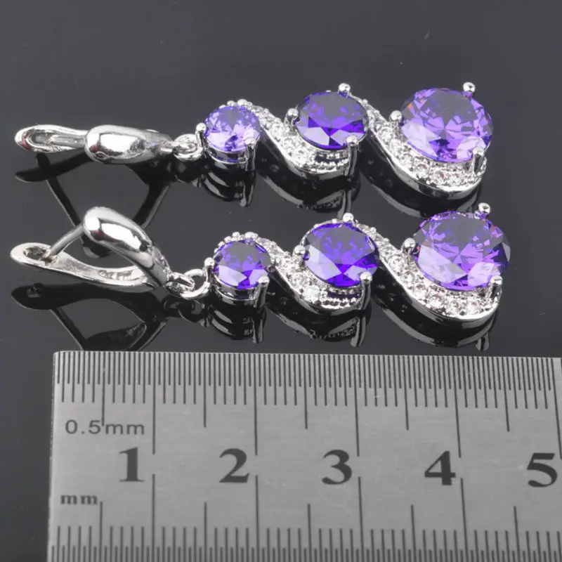 925 серебряные Свадебные Ювелирные наборы фиолетовый кристалл белый CZ украшения
